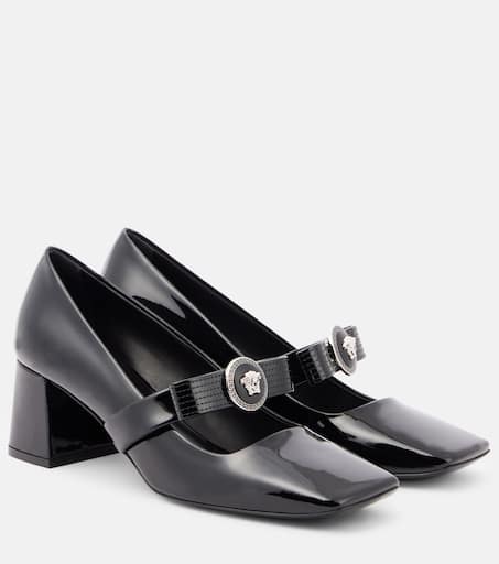 パンプス VERSACE GIANNI RIBBON PATENT LEATHER PUMPS Gianni Ribbon Patent Pumps 110 mm Black,Gold | VERSACE US