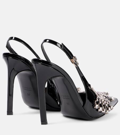 Gucci Embellished patent leather slingback pumps - High