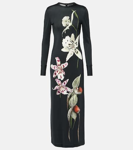Floral jersey maxi dress in multicoloured - Oscar De La
