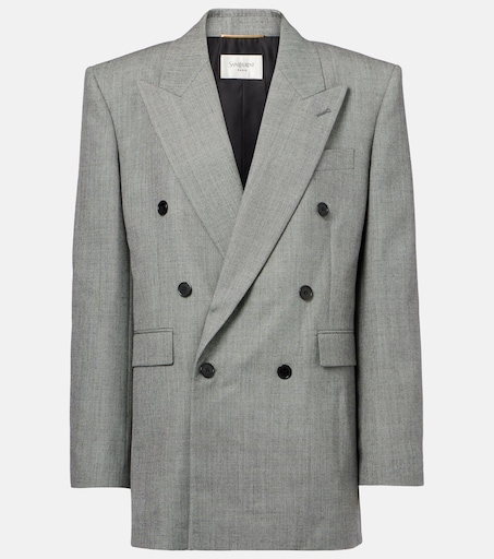 Double breasted Blazer（Gray）laubeblanc Double-breasted wool twill blazer in grey - Saint Laurent | Mytheresa