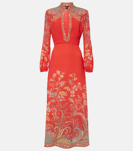 Etro★素敵！Embellished Long Sleeve Silk Crepon Midi Dress ETRO Tiered paisley-print silk-crepon maxi dress | NET-A-PORTER