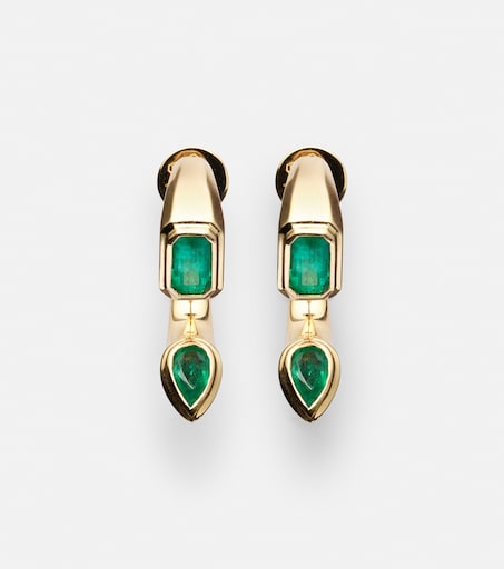 Bypass 18kt gold earrings with emeralds