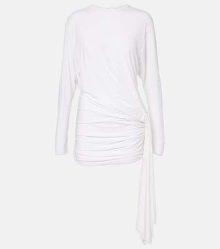 Side Cowl draped jersey minidress in white - Christopher