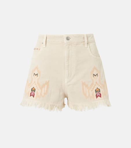 ☆MARANT ETOILE☆ グラフィック刺繍デニムショーツ・LESIA♪ Lesia embroidered frayed denim shorts in beige - Marant