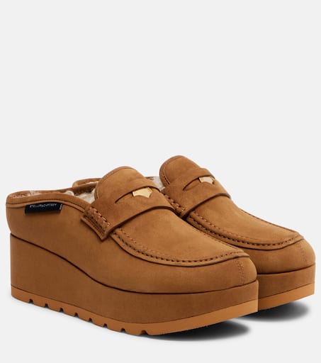 Sneak-Elyse faux suede wedge mules in brown - Stella Mc