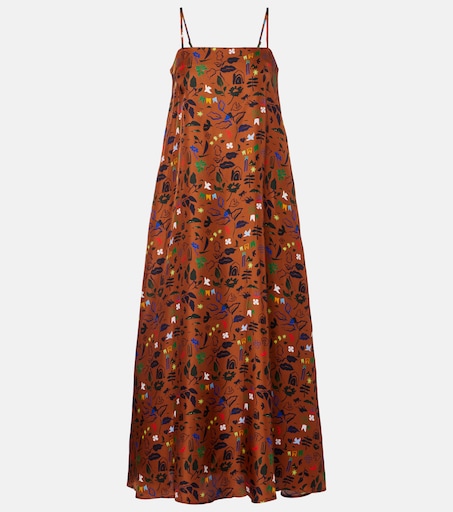 maronページ Melfi printed silk twill midi dress in brown - Asceno | Mytheresa