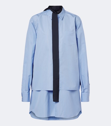 Layered striped cotton-blend poplin shirt in blue - Sacai | Mytheresa