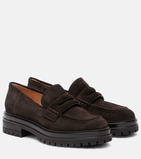 【関税&送料込】Gianvito Rossi Brown Suede Vandee Loafers GIANVITO ROSSI Vandée suede boat shoes | NET-A-PORTER