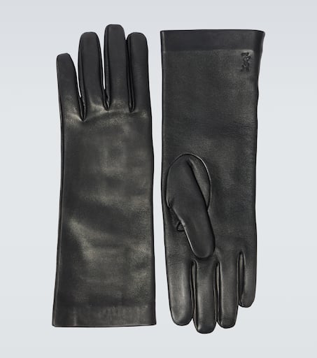 手袋 SAINT LAURENT Black Leather Cassandre Gloves Saint Laurent Cassandre Leather Gloves | Black | FARFETCH