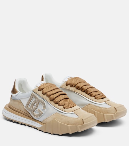 DG Athletic suede-trimmed sneakers in beige - Dolce Gabbana