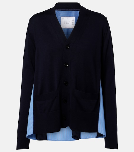 Striped cotton poplin cardigan in blue - Sacai | Mytheresa