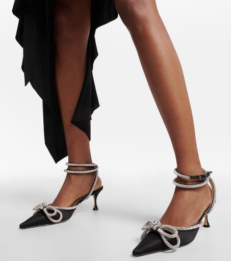Double Bow 65 Embellished Satin Pumps in Black - Mach Mach | Mytheresa