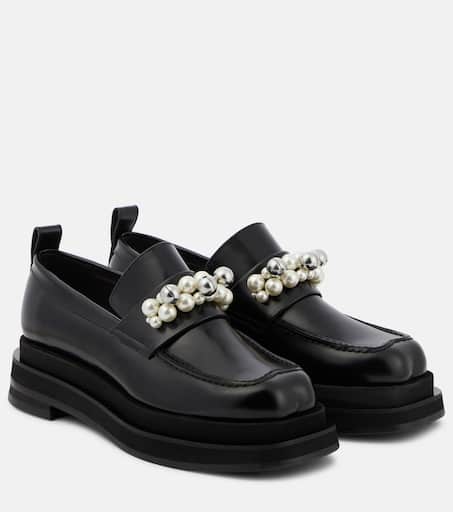 Embellished leather platform loafers in black - Simone Rocha | Mytheresa
