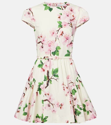 Oscar de la Renta★素敵！Floral Print Mini Dress OSCAR DE LA RENTA Tiered floral-print silk-blend georgette