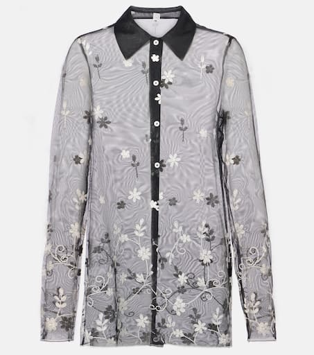 Embroidered semi-sheer shirt in black - Toteme | Mytheresa