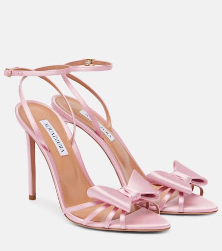 Black Tie 105 bow-detail satin sandals in pink - Aquazzura | Mytheresa