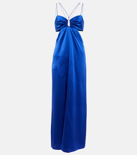 Cutout silk-blend maxi dress in blue - Frame | Mytheresa