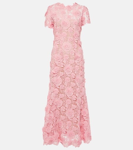 ワンピース Lace Trimmed Floral Dress mauve pink M Gigi Mauve Floral Midi Dress | Azazie CA