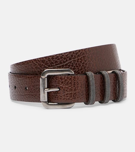 【関税&送料込】Brunello Cucinelli Cintura In Pelle Monili leather belt in brown - Brunello Cucinelli | Mytheresa