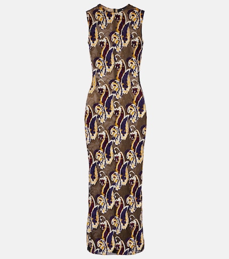 Paisley semi-sheer midi dress