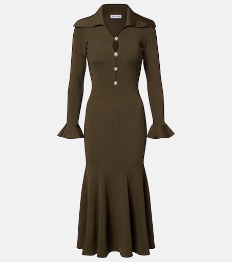 Ribbed-knit midi dress in green - Self Portrait | Mytheresa