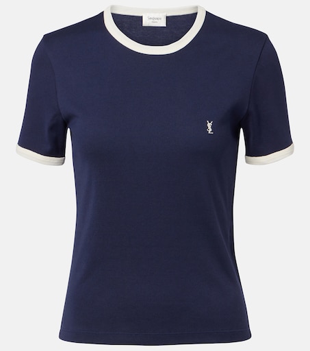 Cassandre cotton jersey T-shirt in blue - Saint Laurent | Mytheresa