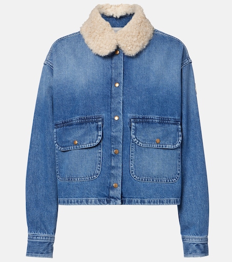 Teddy-trimmed denim shirt in blue - Moncler | Mytheresa