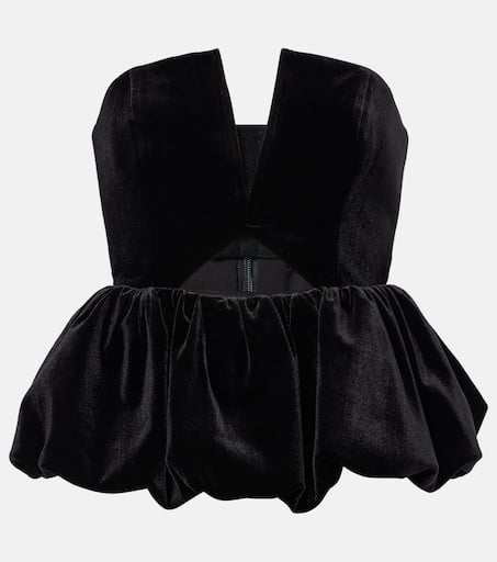 【Self-Portrait】Peplum◇Velvet◇BustierGownストラップドレス self-portrait Velvet Peplum Maxi Dress in Black | REVOLVE