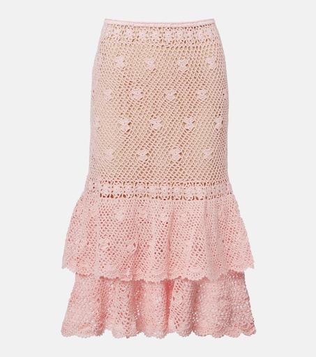 Florence crochet ruffled cotton midi skirt
