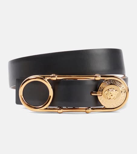 Safety Pin leather belt in black - Versace | Mytheresa