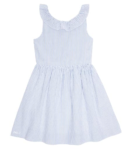 Ruffle-trimmed striped cotton dress in blue - Polo Ralph