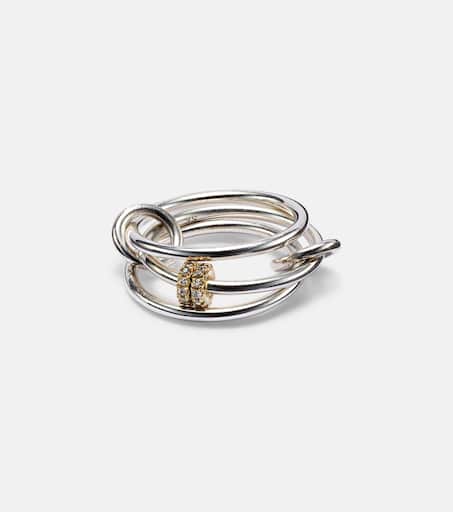 Sterling silver and 18kt gold linked rings with diamonds in