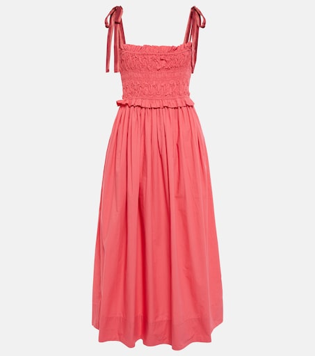 Akshara smocked cotton midi dress in pink - Ulla Johnson | Mytheresa