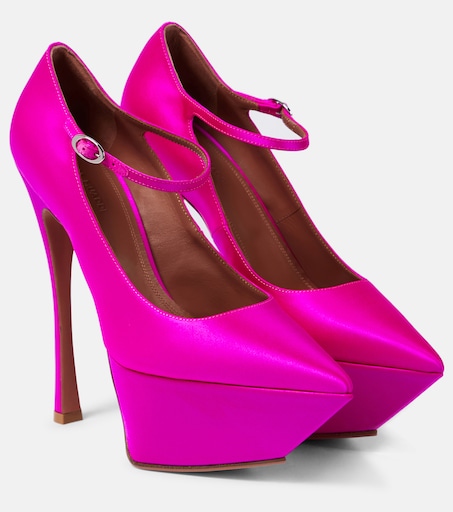Yigit satin platform pumps in pink - Amina Muaddi | Mytheresa