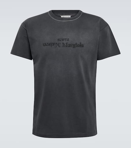 国内発送☆Maison Margiela☆LOGO T-SHIRT/BLACK Size L Maison Margiela logo-embroidered Cotton T-shirt | Grey