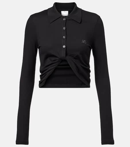 Tシャツ・カットソー COURREGES Woman Polo Shirt Black 125MP0046FI0001 9999 Courrèges logo-patch contrasting-trim T-shirt | Black | FARFETCH