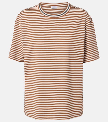 Striped oversized cotton jersey T-shirt in white - Brunello