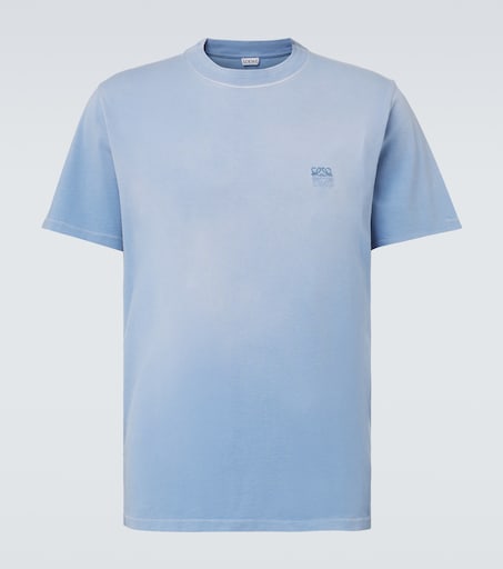 Anagram embroidered cotton T-shirt in blue - Loewe | Mytheresa