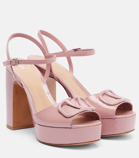 VLogo patent leather platform sandals in pink - Valentino Garavani