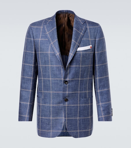 Kiton Checked cashmere, wool, silk, and linen blazer