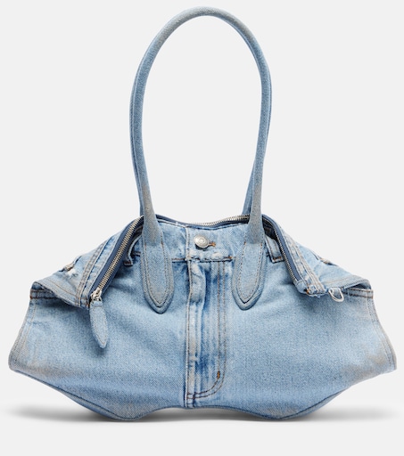 Manta Medium denim shoulder bag in blue - Mc Queen | Mytheresa