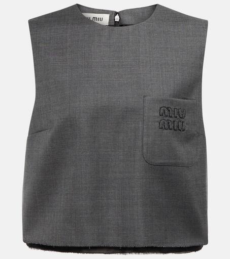 Zip up cotton twill vest in beige Miu Miu Mytheresa