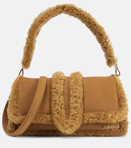 Le Bambimou Doux shearling-trimmed leather shoulder bag in
