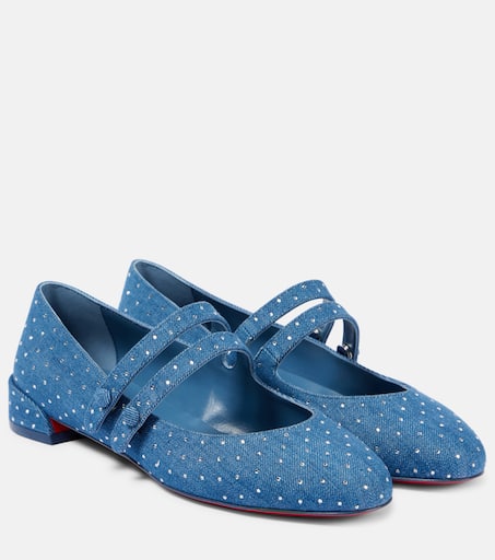 Sweet Jane embellished denim Mary Jane flats in blue - Christian Louboutin | Mytheresa