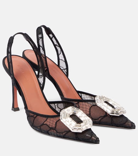 パンプス AMINA MUADDI Camelia Pump 90 Satin Black White Camelia satin pumps in black - Amina Muaddi | Mytheresa