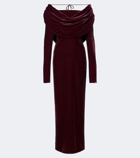 Draped velvet cocktail dress in burgundy - Rotate