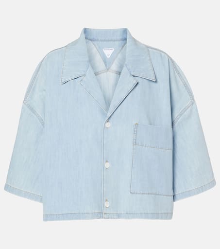 Cropped cotton denim shirt in blue - Bottega Veneta | Mytheresa