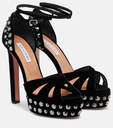 ゆりあ Cosmic Love 130 studded platform sandals in black - Aquazzura