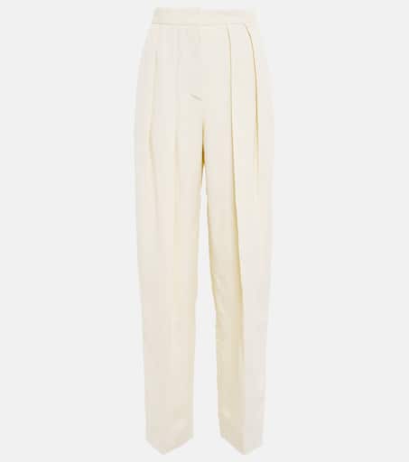 High-rise pleated straight pants in beige - Stella Mc