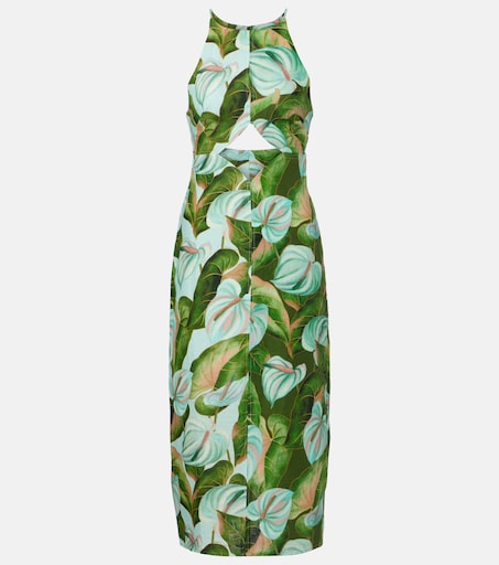 farm rio green topstitched midi dress FARM Rio Green Flowering Garden Tree Sleveeless Midi Dress, Flowering Garden Tree Green / M